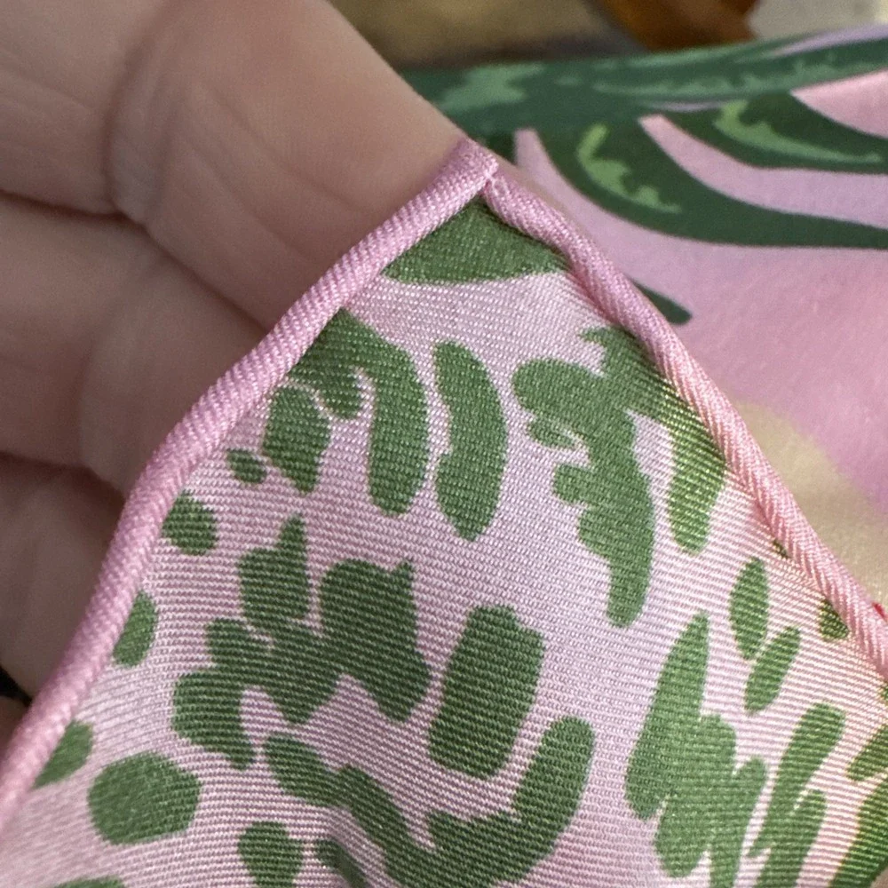 Emily McCarthy Iconic Joy Silk Square Scarf 32x32 Pink Leopard Snake Evil Eye